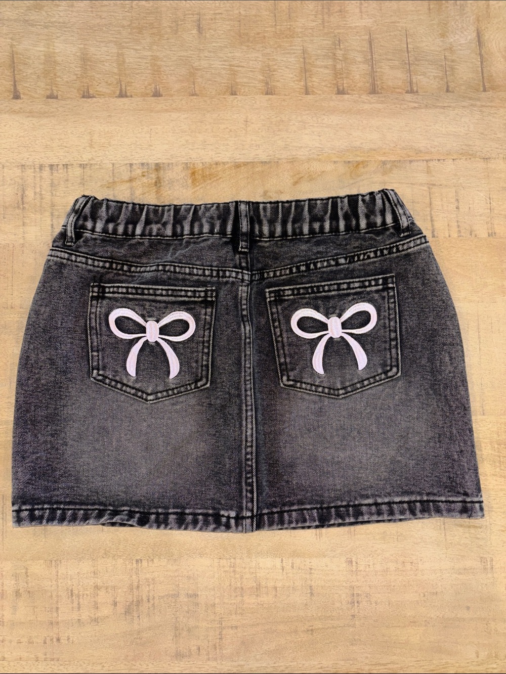 Riley & James Black Denim Mini-Skirt Pink Bows Feminine Coquette Girl Small